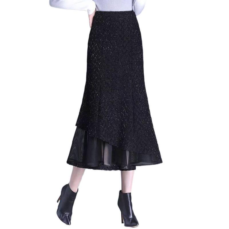 Autumn/Winter 2025 High-Waisted Slimming Velvet Mermaid Skirt - French Mid-Length Fashion Staple