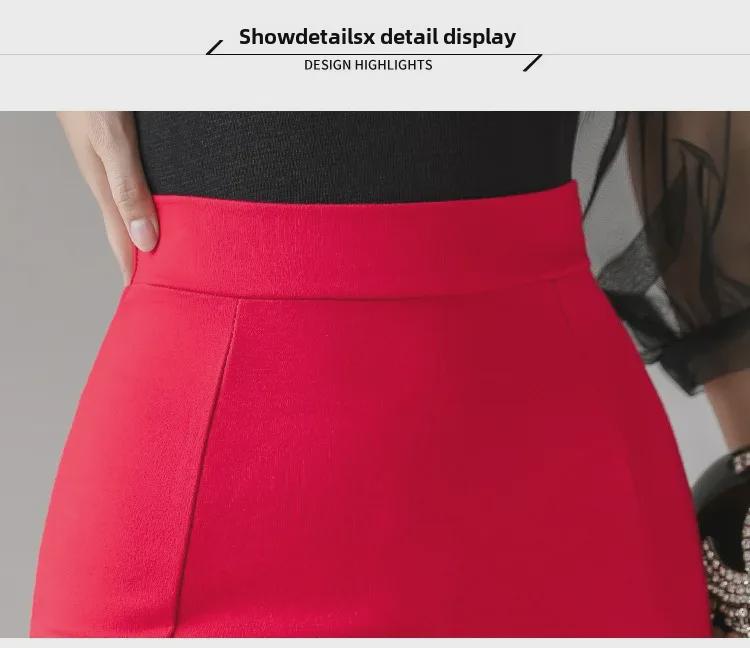 2022 Elegantní volánová bodycon sukně pro dojíždění se zipem, plus size, elastický střih