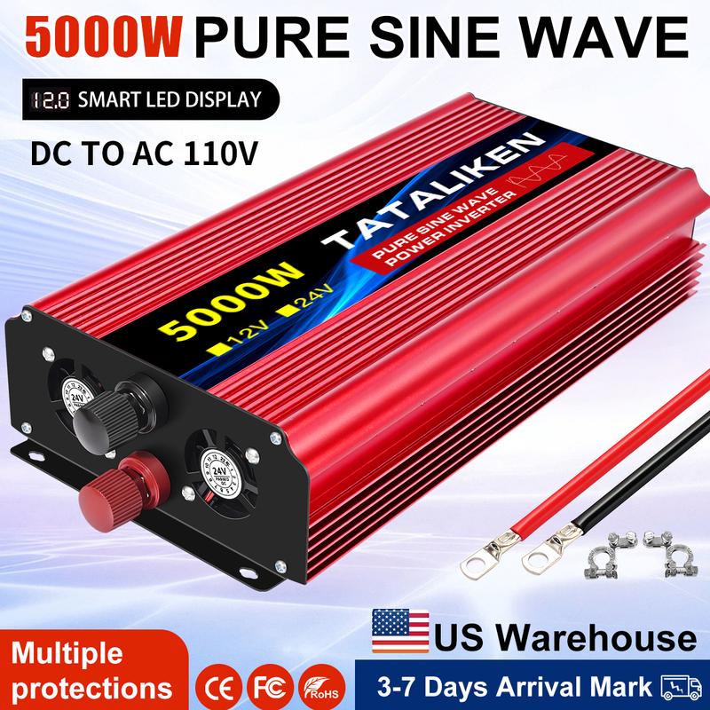 US Socket 12V To AC 110V 60HZ Pure Sine Wave Inverter Car Power 1600W/2200W/3000W Voltage Portable Converter with LED