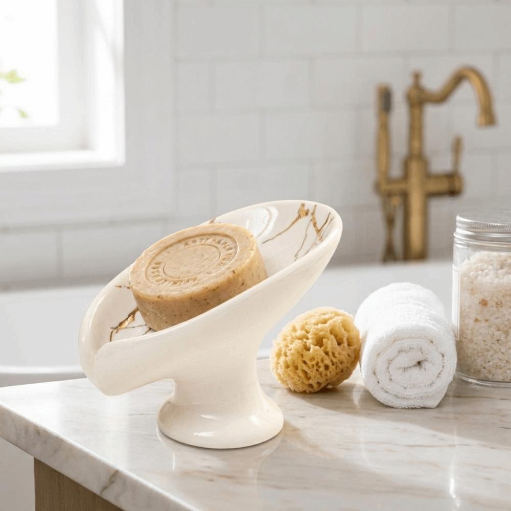 Marble Pattern Ceramic Soap Dish Self-Draining Soap Rack Cleaning Tools Soap Holder Bathroom