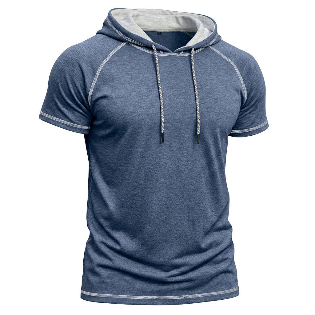 Men’s Shirts Short Sleeves Hooded T-shirts Fitness Tops Summer Casual Wear Pullover Hoodie