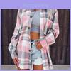 Cotton Polyester Plaid Shirt With Pockets For Casual Women