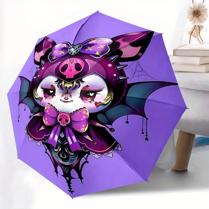 1pc Kuromi Bat Automatic Open/CloseUmbrella-CuteUmbrella with Cute Design, Portable 3-Fold Compact Umbrella for Men & Women, Valentine's Day Mother's