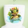 Cute Turtle with Hair Bow Toilet Stickers, Waterproof Self-Adhesive for Bathroom Decor, Sweet Marine Animal Decals