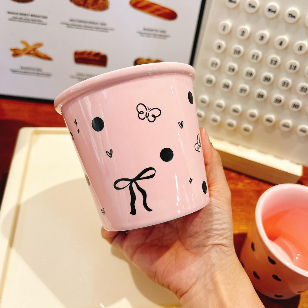 New Black and White Bow Birthday Theme Pink Ceramic Cup Princess Cup Love Hand Holding Mug Gift