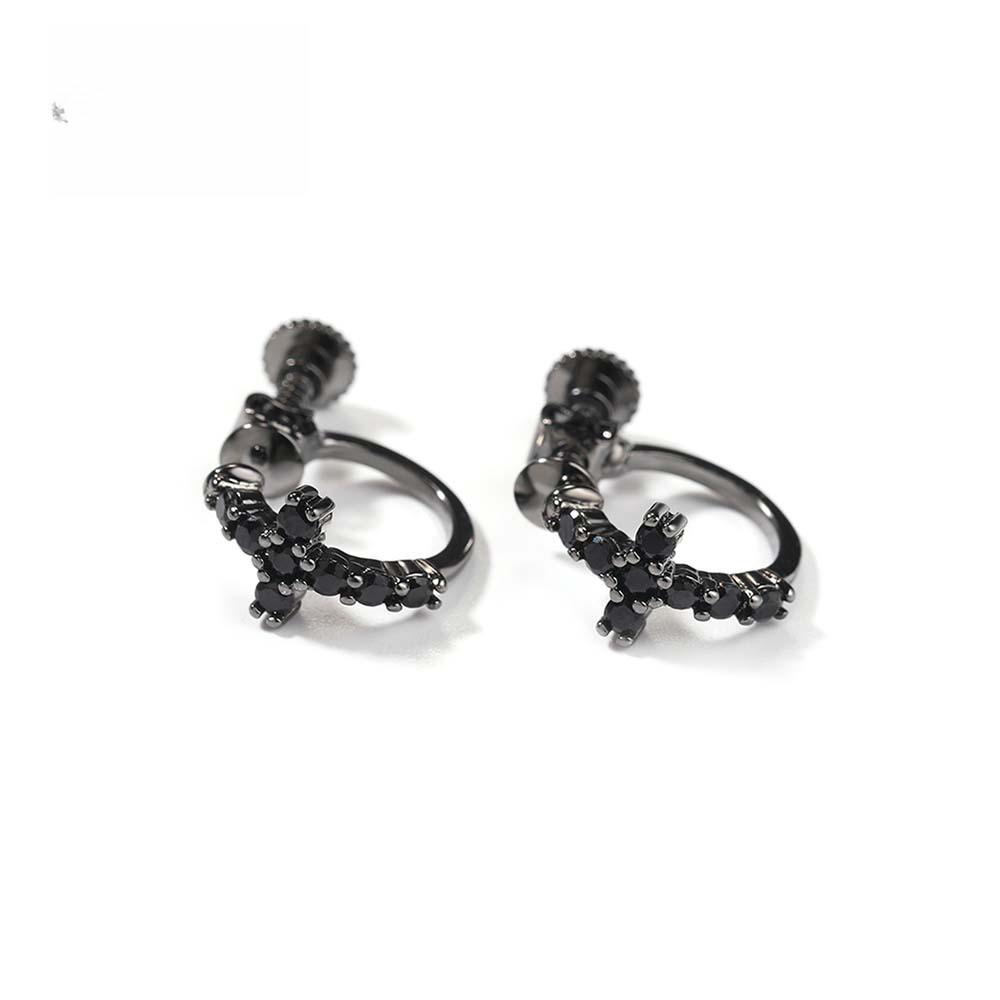 Classic Hip-hop Simple Men's Stud Earrings Personalized Black Spiral Buckle Cross Earrings 5A Zircon Ear Jewelry