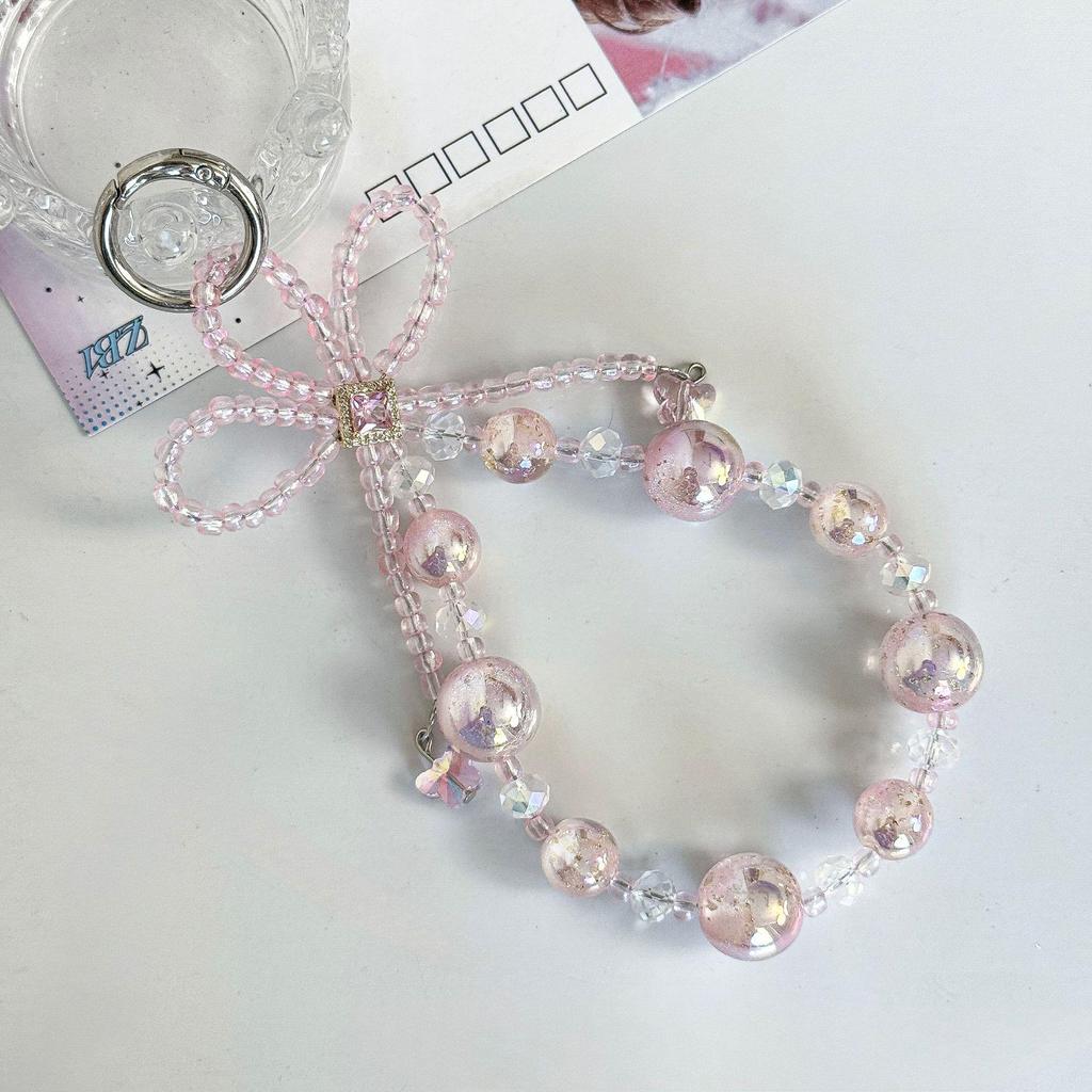 Creative Starry Sky Beaded Phone Charm with Bow and Flower Accents - Anti-Lost Pendant Keychain Lanyard
