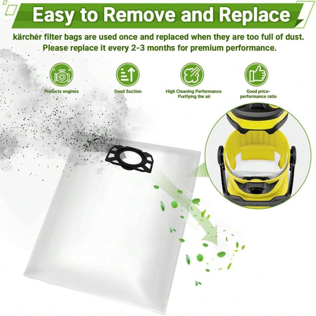 12Pcs Vacuum Cleaner Bags for Kärcher WD4 WD5 WD6 WD5P WD6P MV4 MV5 MV6  Wet & Dry Vacuum Cleaner, Dust Bags for Karcher 2.863-006.0