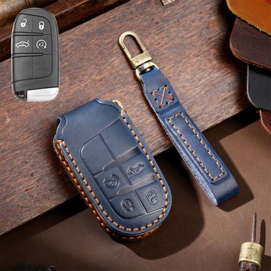 Leather Smart Remote Key Case Fob Cover For Jeep Cherokee Compass Grand Cherokee