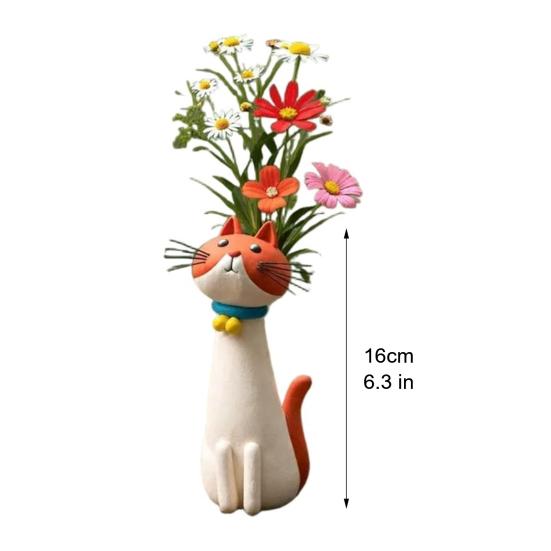 Handcrafted Quirky Cat Vase Whimsical Resin Cat Shaped Flower Vase for Flowers Pampas