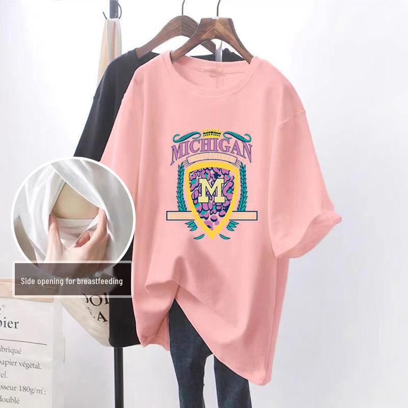 

Модные летние топы для кормления: Стильные свободные футболки с коротким рукавом для кормящих мам, которые всегда в движении. L