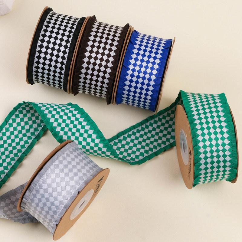 High Quality Black Border Stereo Double-Color Checked Fabric Ribbon Luxury Bow Hair Accessories and Gift Wrapping DIY Ribbon