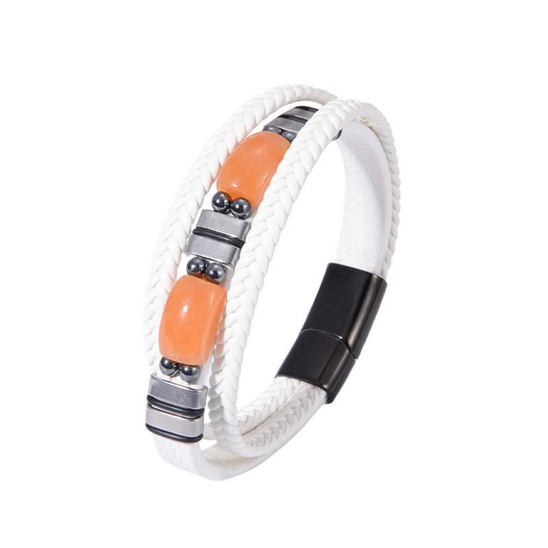 Men's Tiger Eye Woven Leather Bracelet - European & American Retro Style with Stainless Steel Handmade Jewelry.