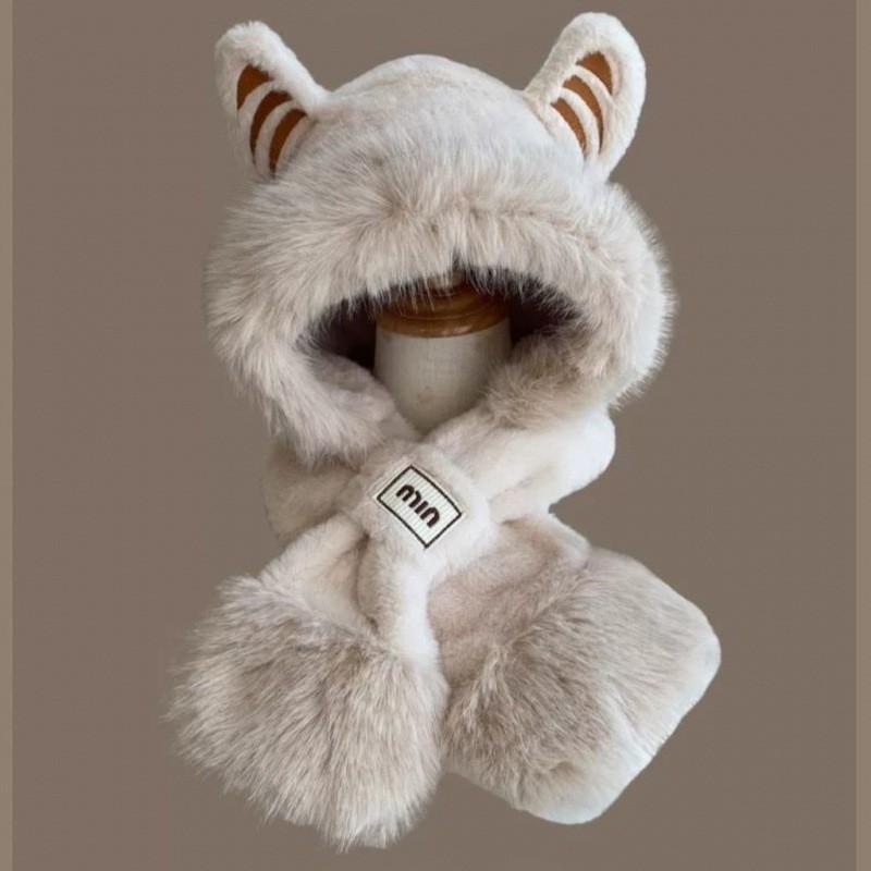 Kleine Tigerohren Mütze Schal integrierte Mütze Damen Winter Koreanische Version niedlich Plüsch warm Ohrenschutz Schal Lei Feng Mütze