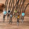 Metal Drop Turquoise Stone Necklace Long Cowboy Tie Geometric Punk Necktie  Male