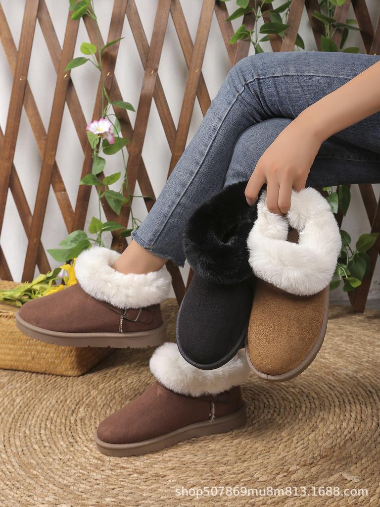 European and American Platform Snow Boots Women's Winter 2025 Large Size Metal Buckle Plush Cotton Shoes