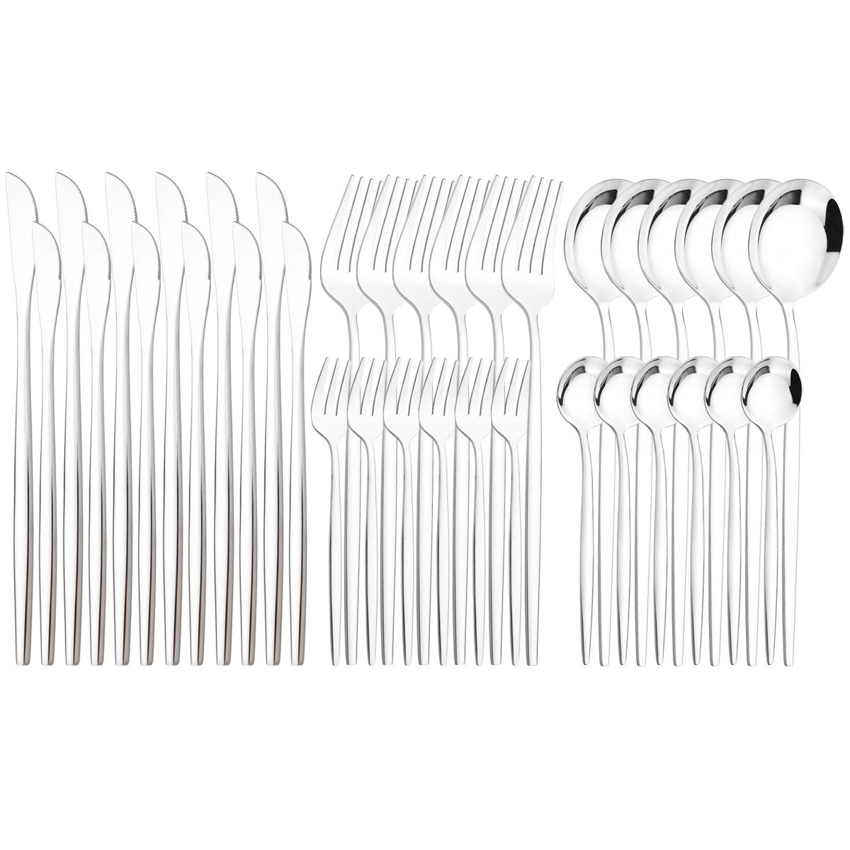 

36 шт. мятно-золотой набор столовых приборов, десертный нож, вилка для торта, чайная ложка, столовые приборы из нержавеющей стали, серебро, кухонная посуда серебряный