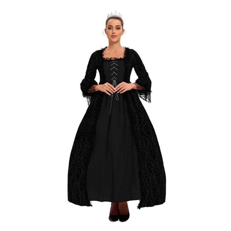L Costum Halloween Mărimi Mari Dantelă Împletită Costum Regina Curții Vintage Rochie Victoriană Costum Bal