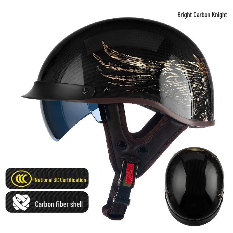 Carbon Fiber Retro Half Helmet for Men – American Prince Motorcycle Style
