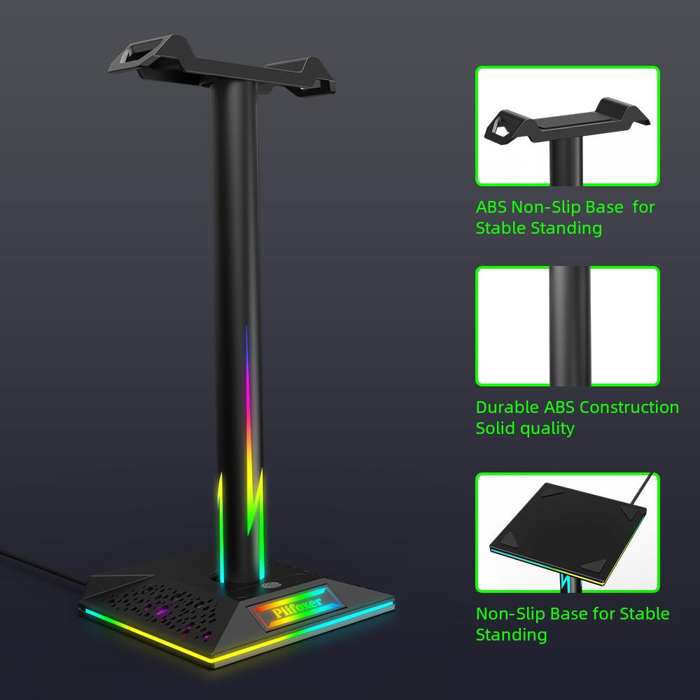 Lanxinda EB01-B Gaming Headset Stand with RGB Lighting USB Control Dual USB Ports ABS Material Neon Bulbs
