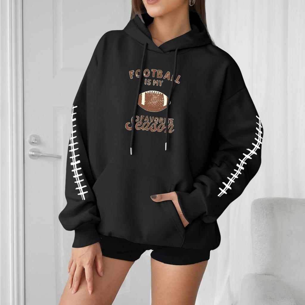 Women's Fashionable, Casual, Comfortable Round-neck, Hooded, Long-sleeved, Rugby-print Warm Sweater