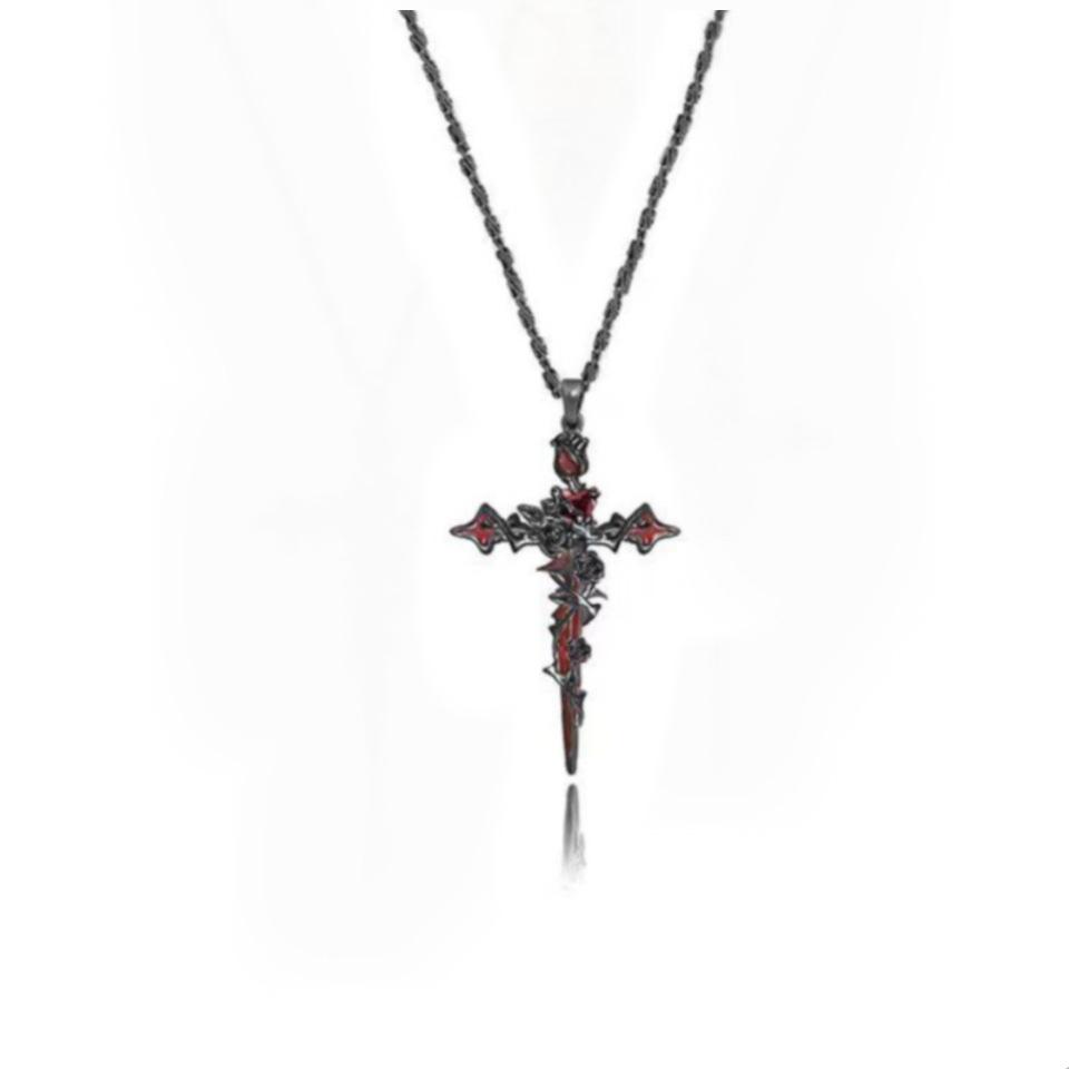Punk Dornrose Kreuz Ohrringe Süß Cool Dunkler Stil Ohrring Anhänger Halskette Party Halloween Schmuck