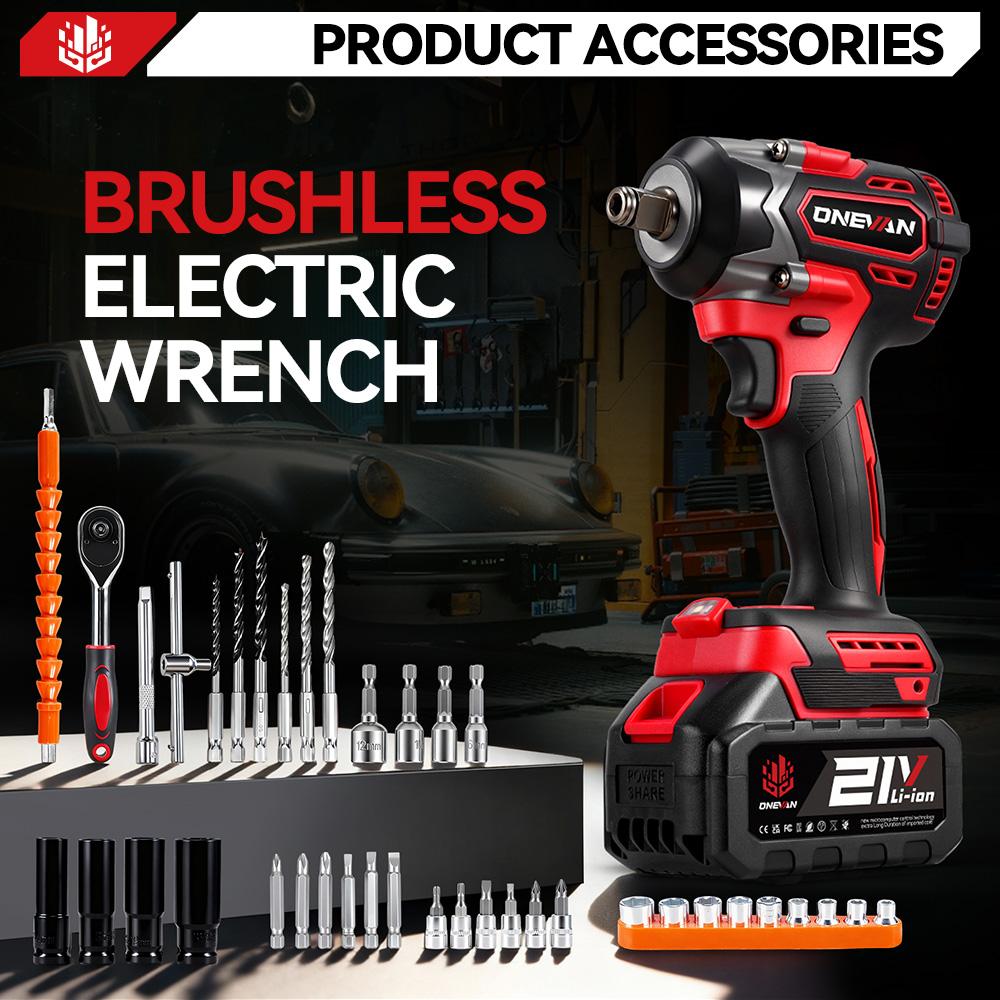 ONEVAN 1000N.M Brushless Electric Impact Wrench 1/2" Cordless Screwdriver Torque Wrench Power Tool For Makita 18V Battery Pin