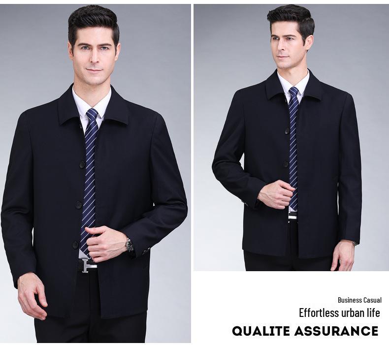 Men's High-End Wool Plaid Jacket - Lapel Top for Middle-Aged Dads, Spring/Autumn Casual Outerwear