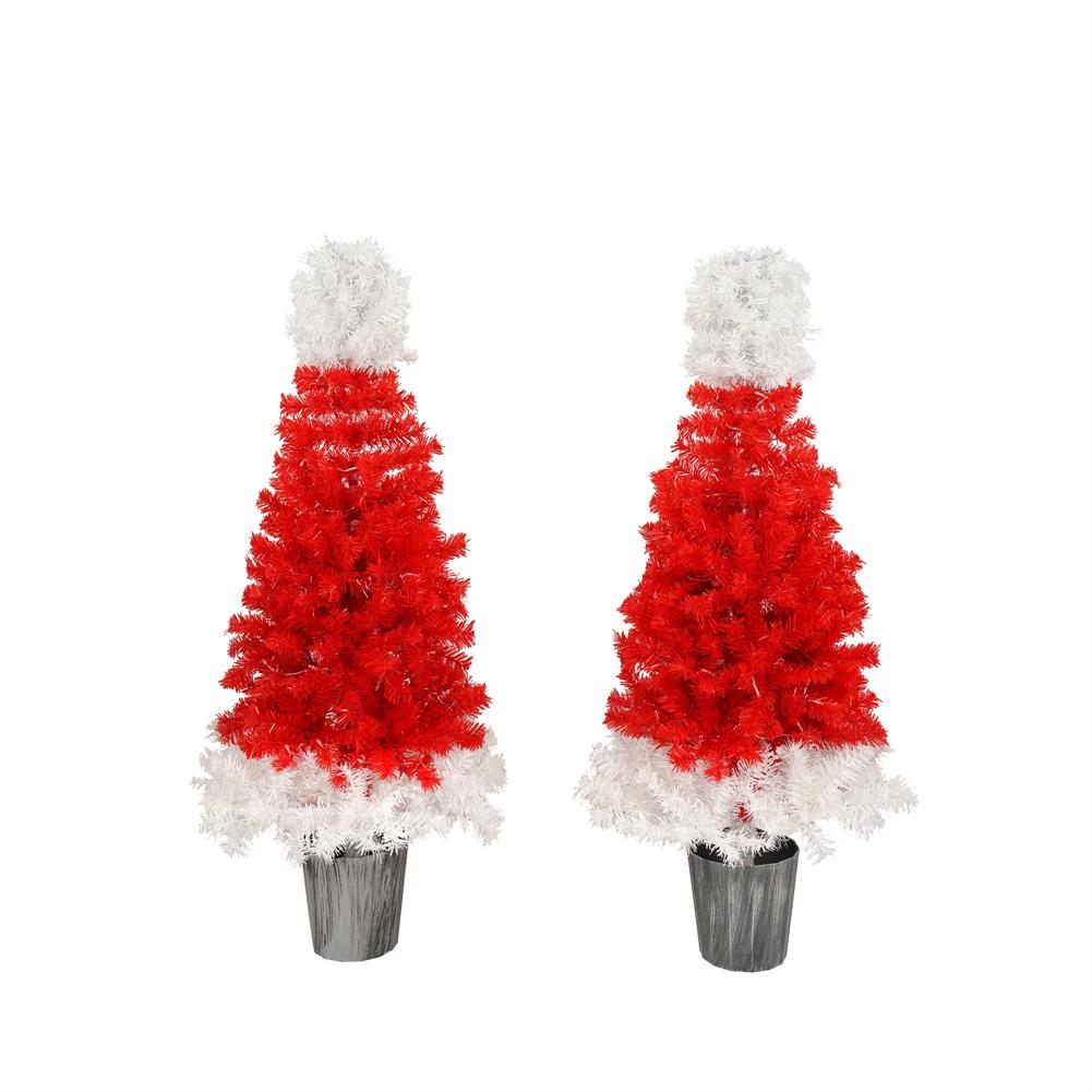 Set Of 2 4FT Christmas Trees, Artificial Prelit Christmas Tree With High-Density 300 Branches, 100 LED Lights, for Xmas Decor
