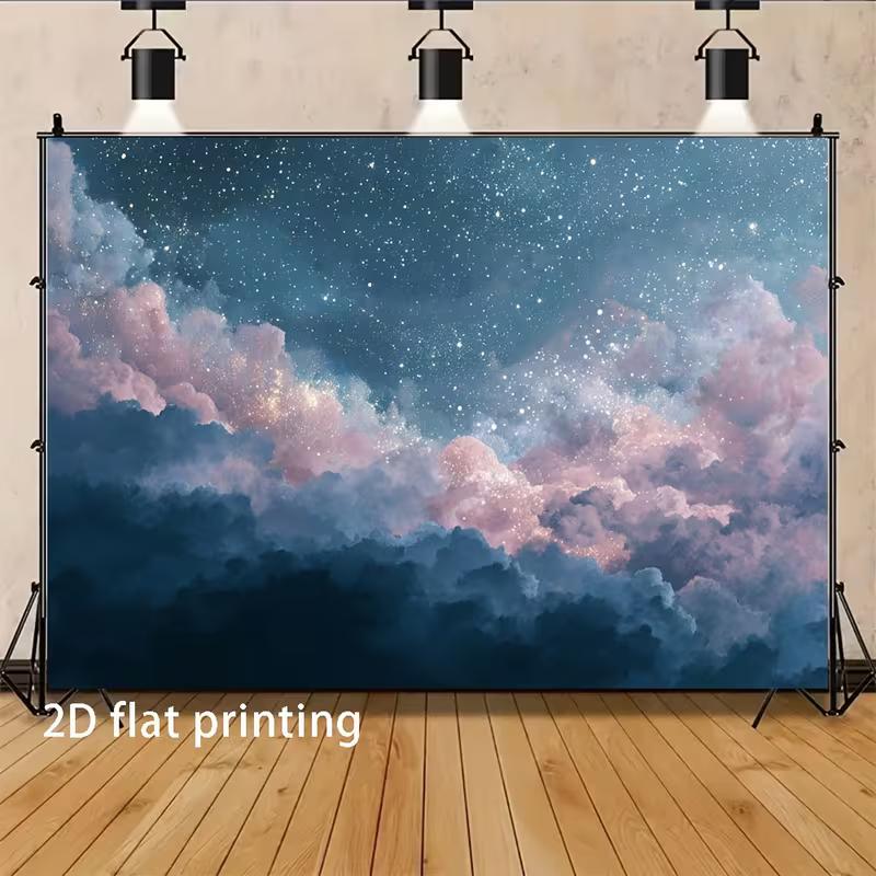 2D Dreamy Starry Sky Cloud Wall Hanging, Pastel Aesthetic Background Cloth 47.2x31.5inch/120*80cm