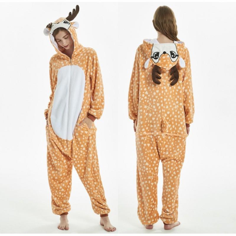 

Взрослая фланелевая пижама-комбинезон с оленем - Плотная зимняя домашняя одежда Extra Large