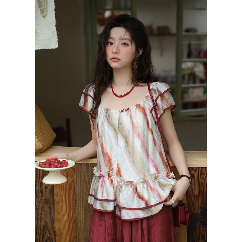 Women s Retro Rainbow Stripe Blouse L