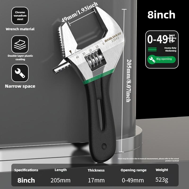 Professional Short Handle Adjustable Wrench Large Opening Multi Function Pipe Repair Tool for Small Space