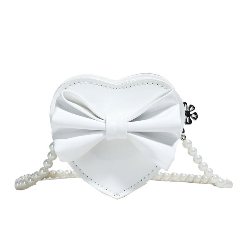 Heart Mini Shaped Bow Pearl Chain Bag With Zipper Closure For Daily Use Casual
