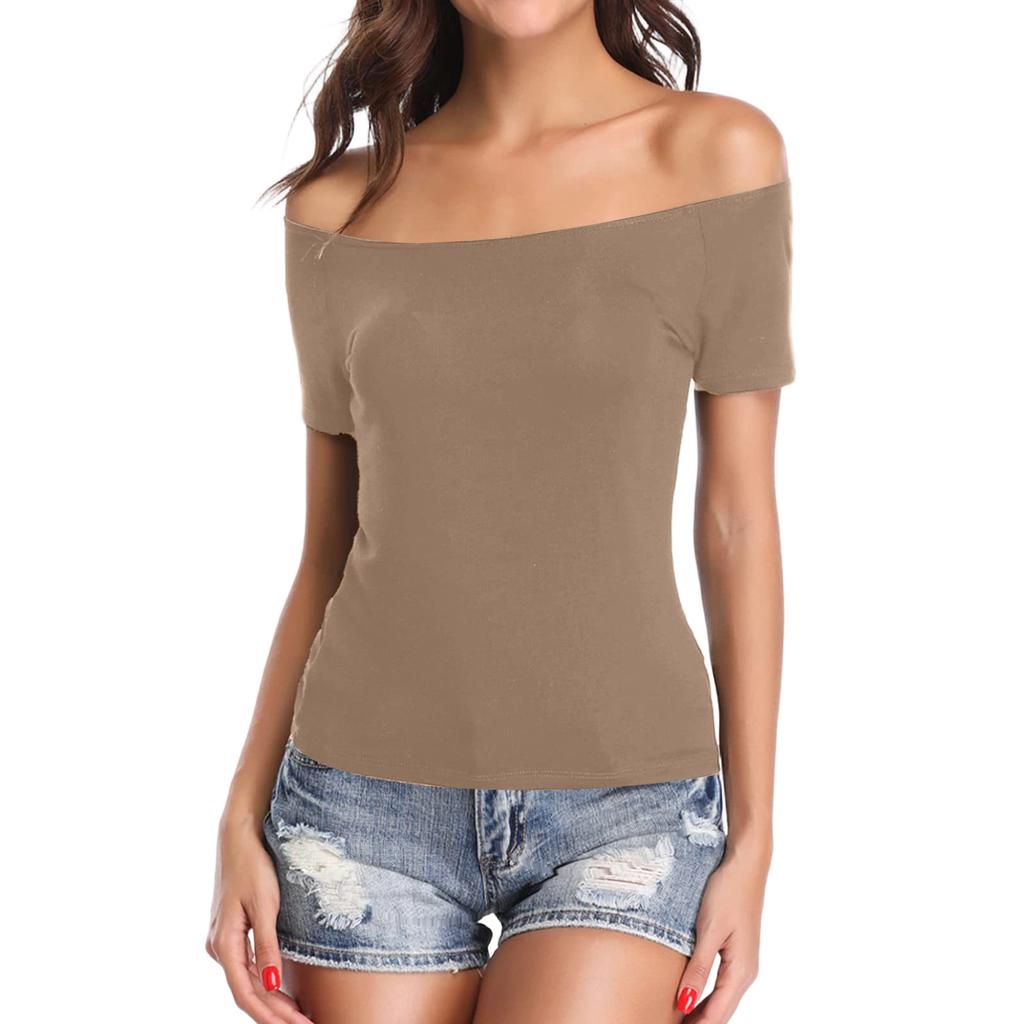 Women's Fashion Slim Fit Off Shoulder Short Sleeve T-Shirt Top