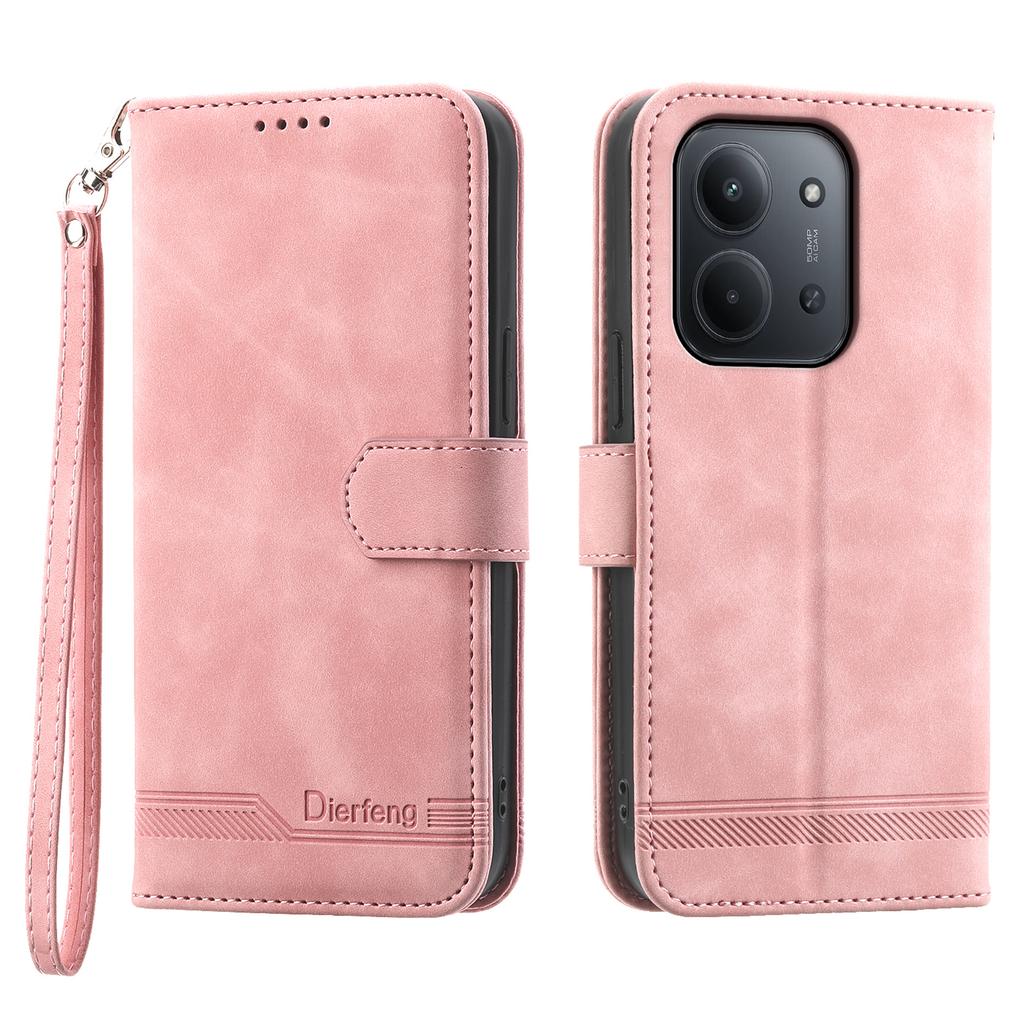 DIERFENG DF-03 For Xiaomi Redmi 15C 4G (Global) (171mm)/Poco C85 4G Case Lines Imprint Wallet Leather Phone Cover with Wrist Strap