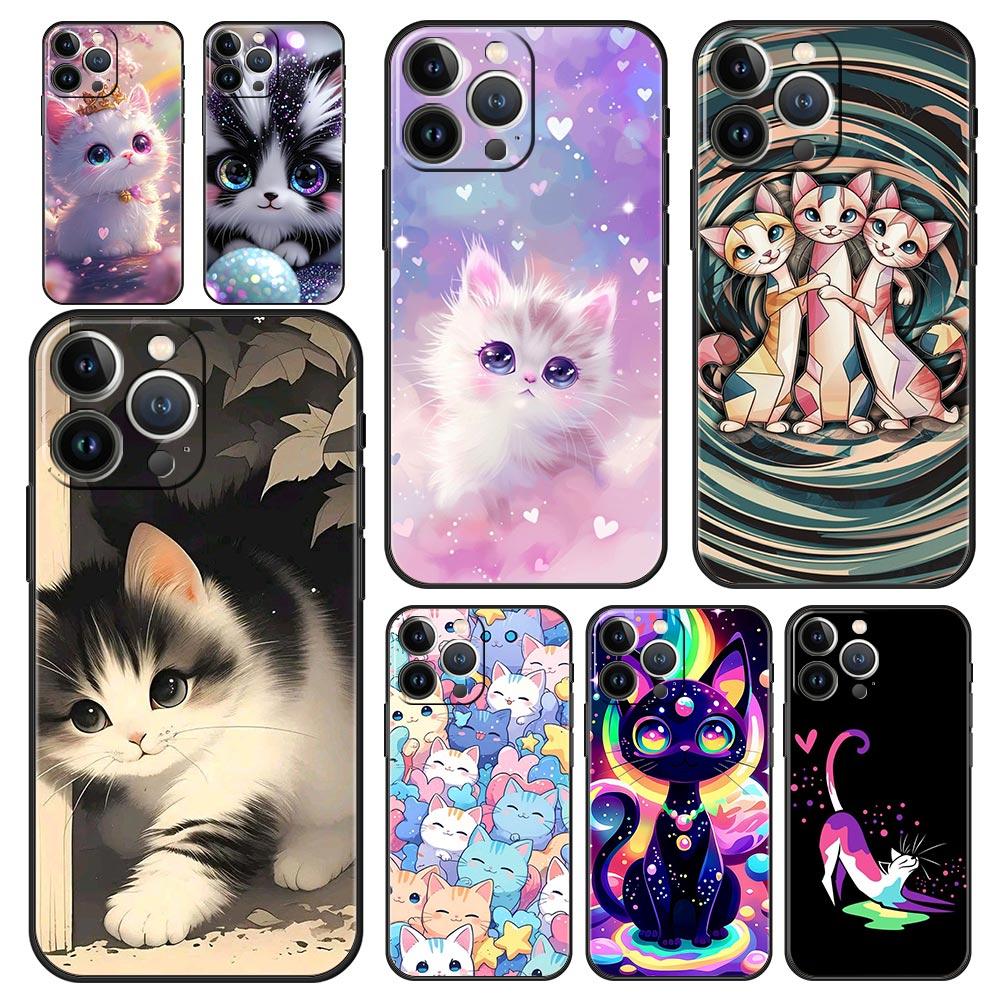 Buntes Katzen-Design Handyhülle Cover für iPhone 17 16 15 14 13 12 Pro Max 11 Pro Max 17 AIR Plus Stoßfeste Weiche TPU Hülle Capas