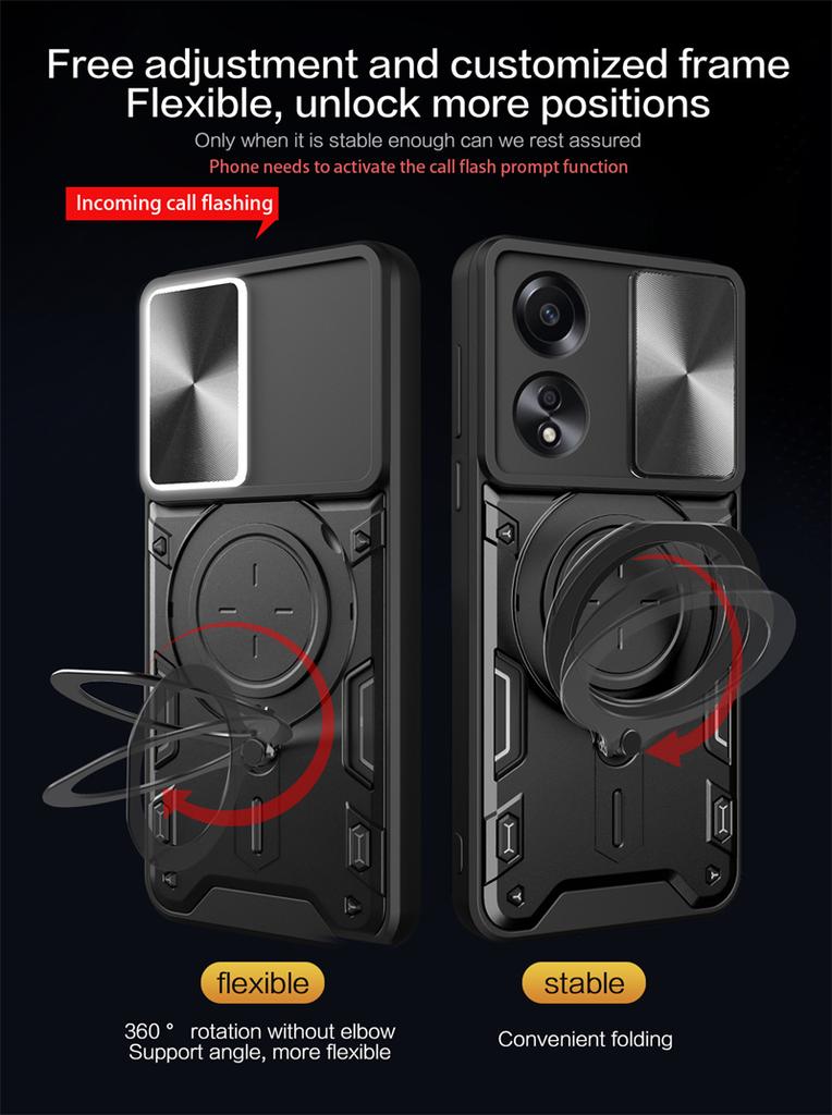 For Oppo A18 A38 A58 A78 A60 4G Case Shockproof Armor Magnetic Ring Stand Cover for Oppo A98 A79 5G Slide Camera Protect Fundas