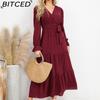 BITCED Herbst/Winter Einfarbiges Casual-Kleid mit weitem Saum Damen Langkleid