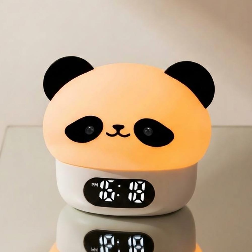 Cute Panda Digital Alarm Clock Kid-Friendly Lamp Rechargeable Colorful Night Light Touch-sensitive for Sleep Help Ideal Gift