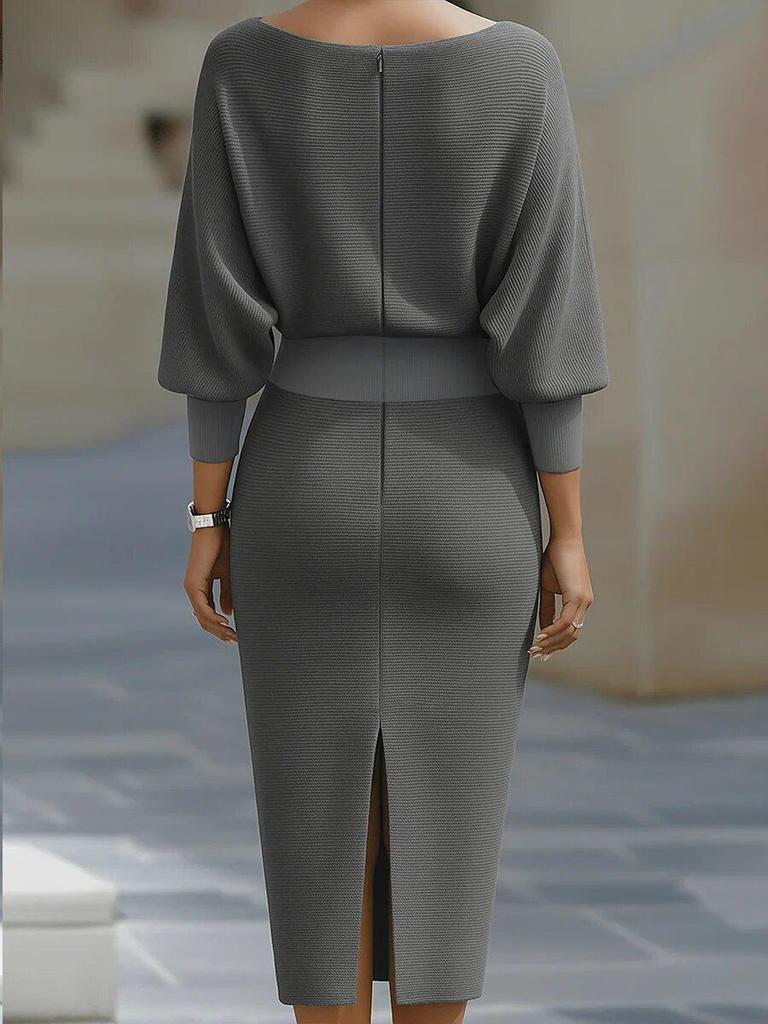 2026 Frühling Europäisches & Amerikanisches Damen Elegantes Schwingender Halsausschnitt Langarm Taillenbetontes Kleid