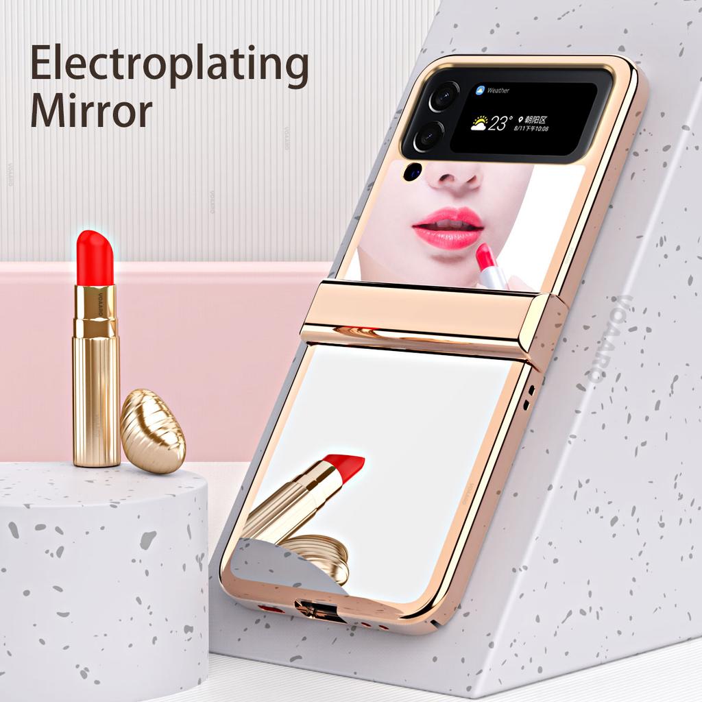 For Samsung Galaxy Z Flip 4 Case With Hinge Protection Light Luxury Electroplating Mirror Cover For Samsung Z Flip 4 5g Case