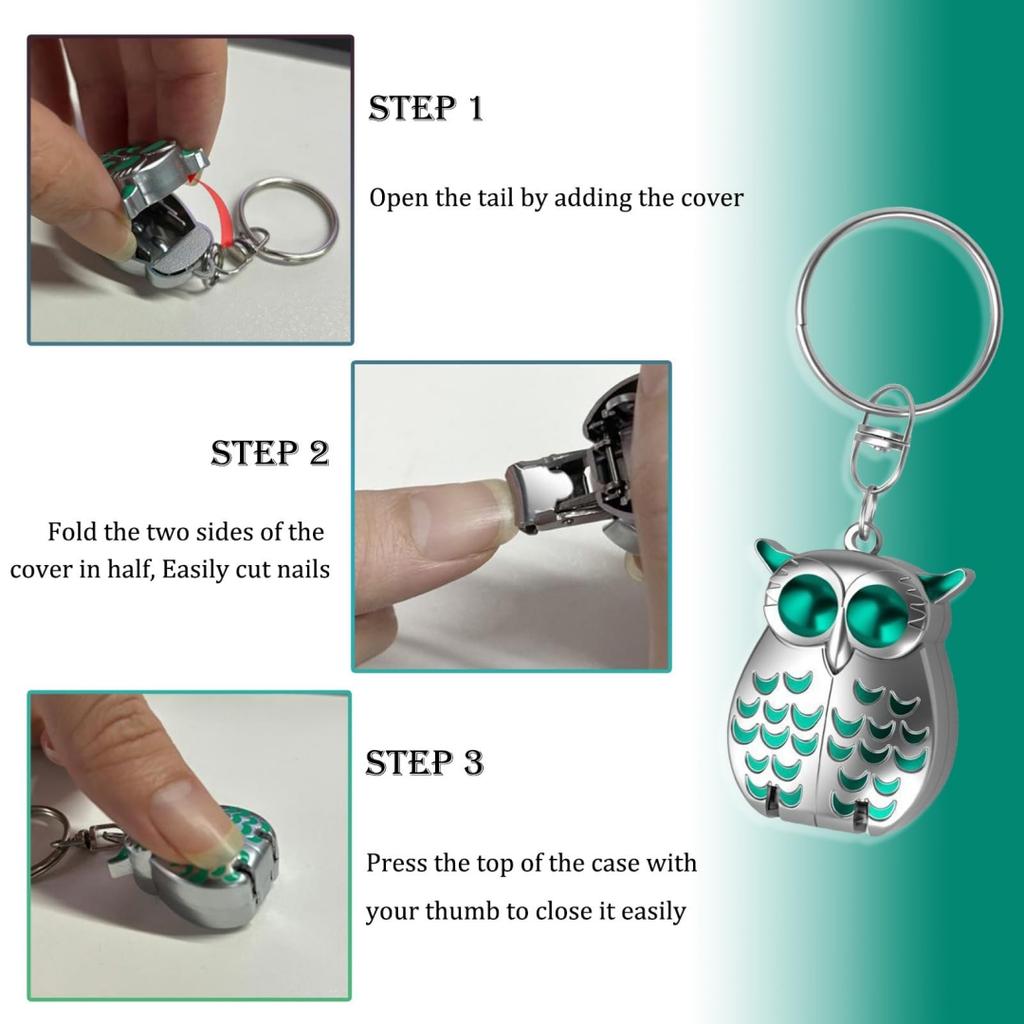 Owl Keychain Nail Clippers, Stainless Steel Foldable Mini Nail Clippers, 2-in-1 Ultra-sharp Foldable Owl Nail Clippers with Nail File
