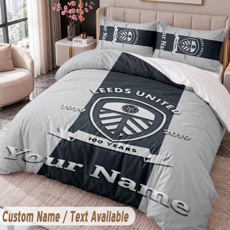 Leeds United Bedwäsche-Set mit Aufdruck Benutzerdefinierter Name Text 1 Bettbezug 2 Kissenbezüge Für Schlafzimmer