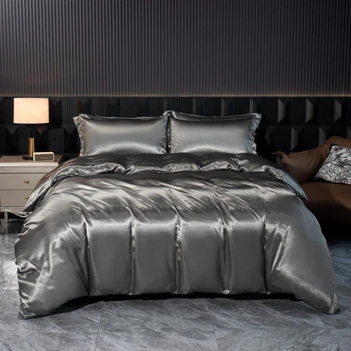 Solid Silk Bedding Set with Duvet Cover Bed Sheet Pillowcases Luxury Satin Single Double Bedsheet King Queen Twin Size