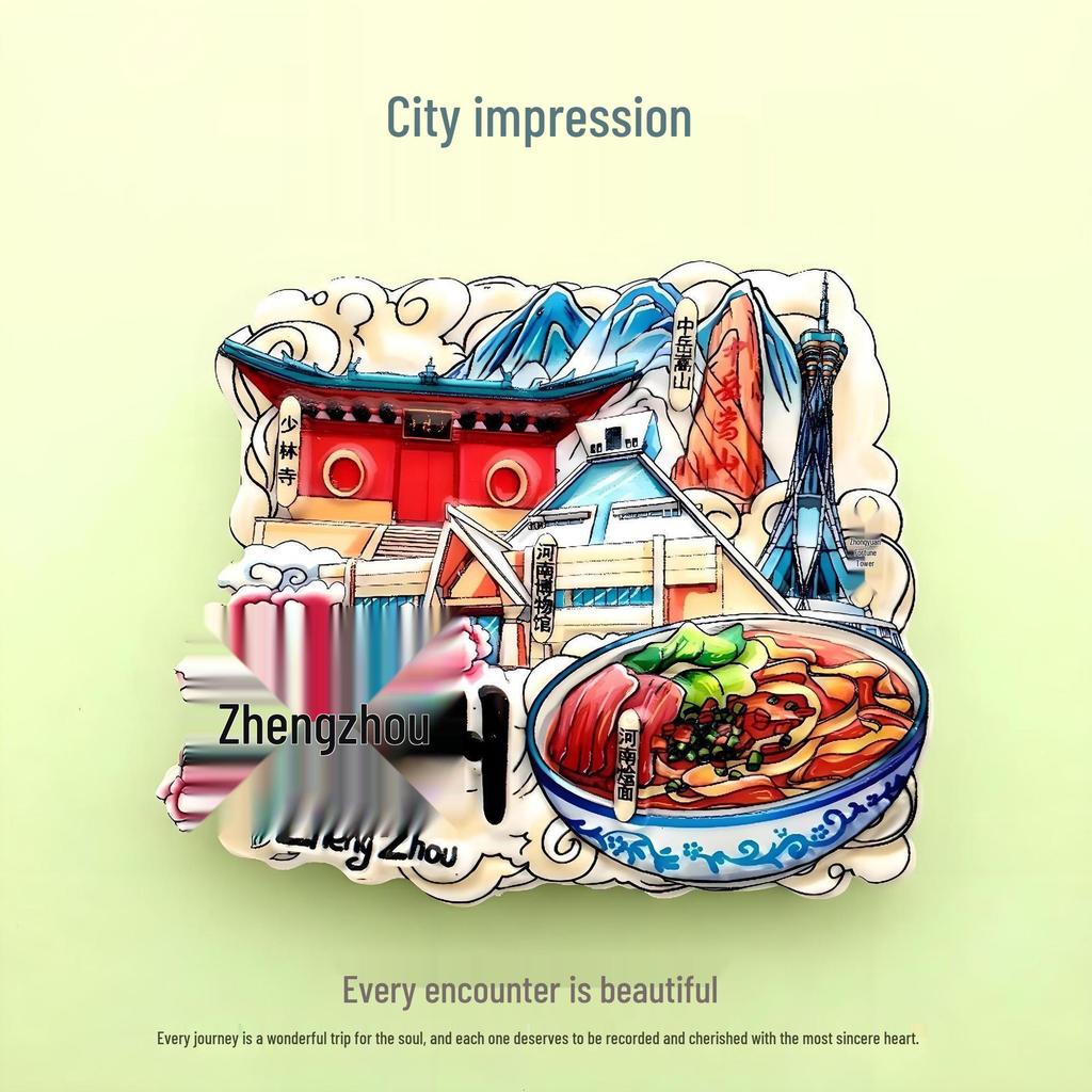 Guochao Cartoon Wahrzeichen Kreatives Souvenir Acryl Kühlschrankmagnet