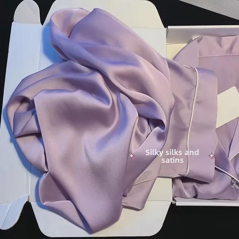 2023 Women's Imitation Silk Long Sleeve Pajama Set for Spring, Summer, and Autumn