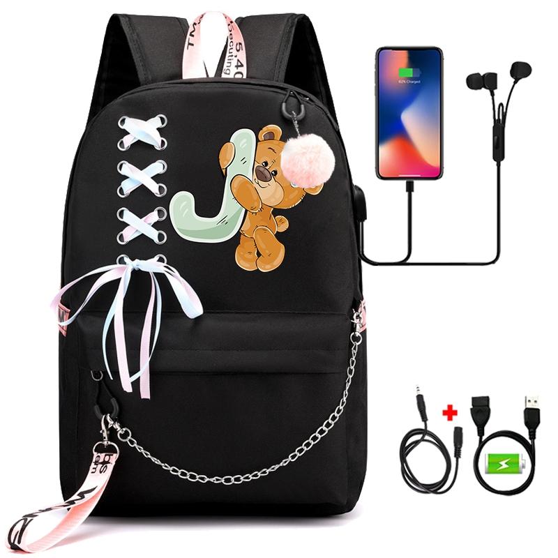 Batoh Little Bear s 26 anglickými písmeny pro děti Zpátky do školy pro chlapce Dívka Kreslená taška na knihy Kawaii Studentská školní taška