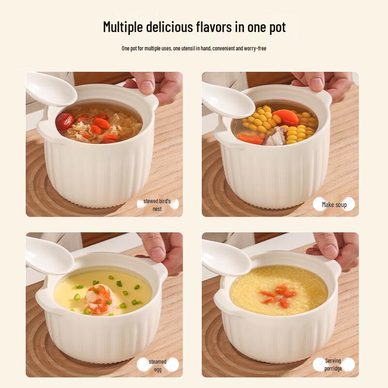 Zhaoran Ceramic Double-Handle Stewing & Steaming Pot