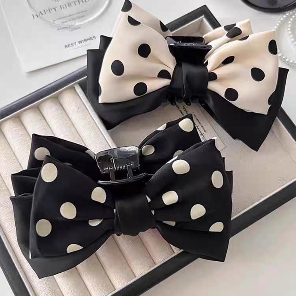 Elegant Polka Dot Bow Clip Bowknot Grab Hair Clip Fashion Ponytail Hair Clip for Women